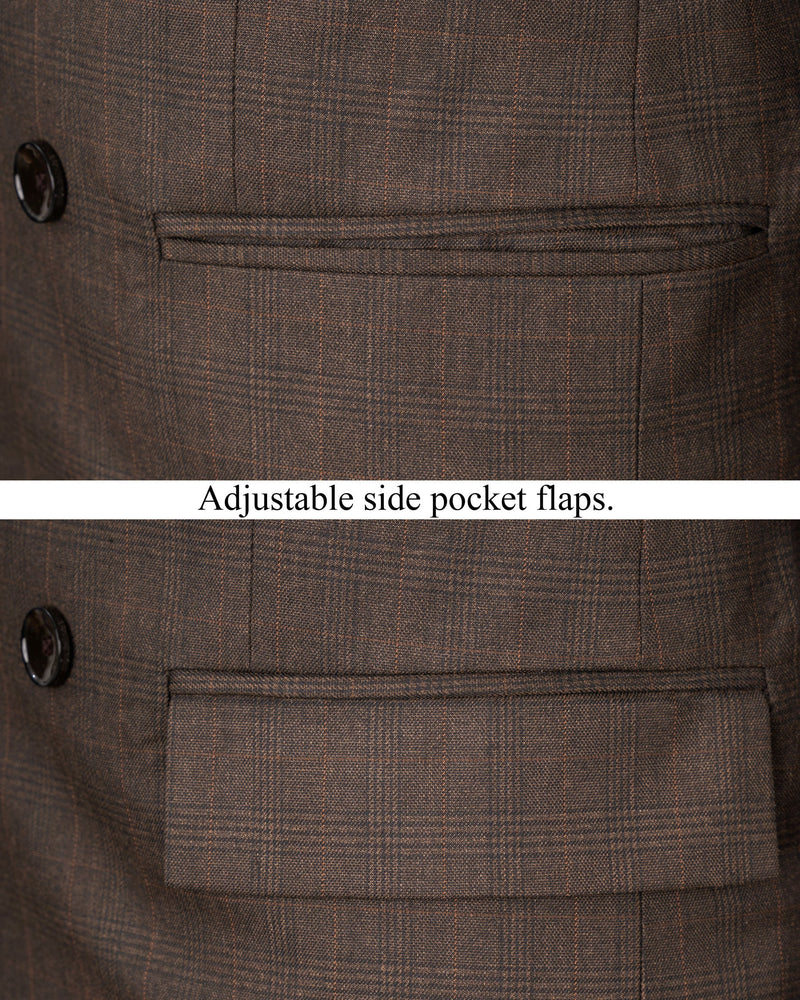 Wenge Brown Subtle Plaid Double Breasted Blazer BL1716-DB-36,BL1716-DB-38,BL1716-DB-40,BL1716-DB-42,BL1716-DB-44,BL1716-DB-46,BL1716-DB-48,BL1716-DB-50,BL1716-DB-52,BL1716-DB-54,BL1716-DB-56,BL1716-DB-58,BL1716-DB-60