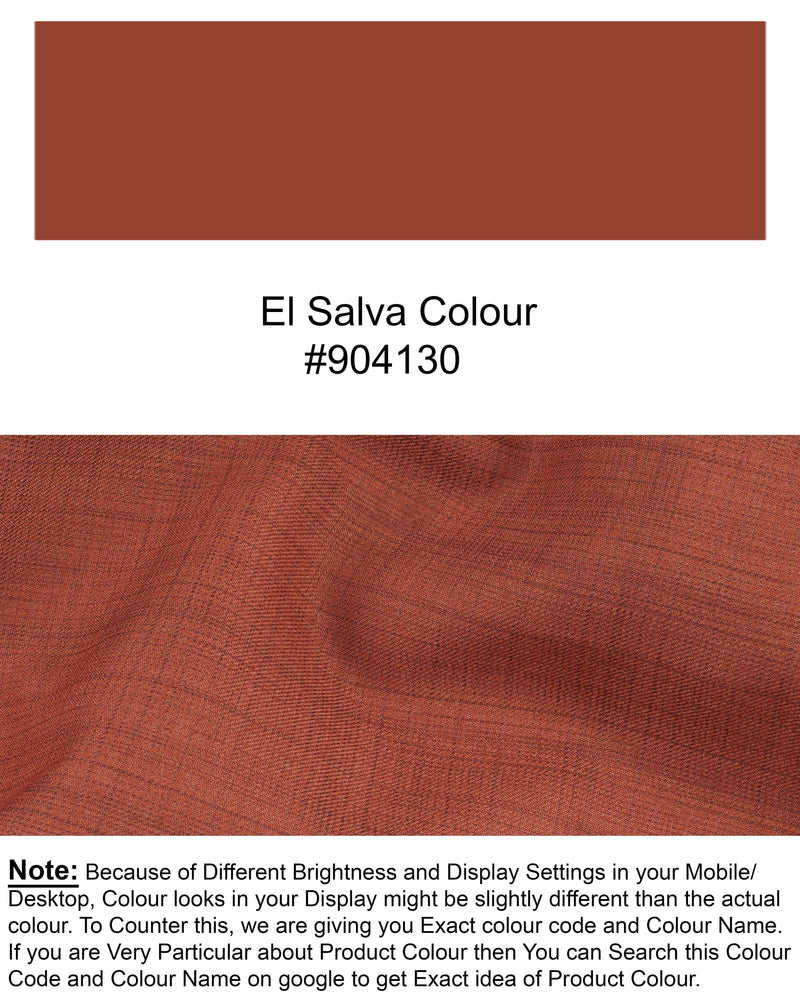 El Salva Burnt Orange Self-design Double Breasted Blazer