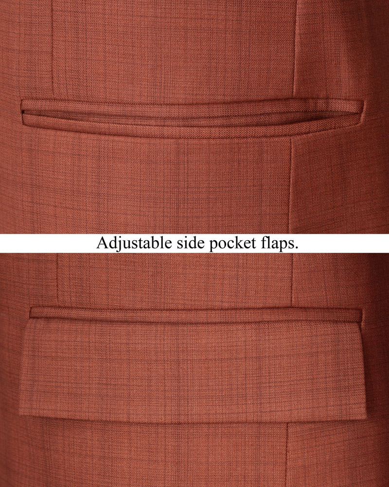 El Salva Burnt Orange Self-design Double Breasted Blazer