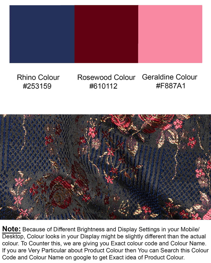 Rhino Blue with Rose Textured Cross Buttoned Bandhgala Designer Blazer