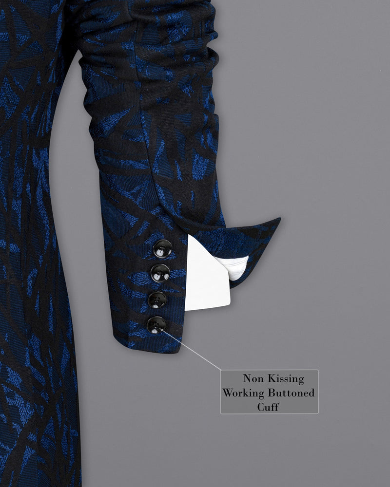 Catalina Blue with Velvet Black abstract Jacquard Textured Tuxedo Blazer