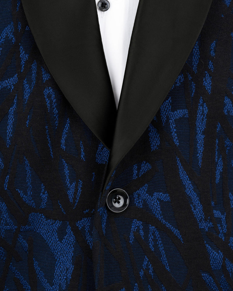 Catalina Blue with Velvet Black abstract Jacquard Textured Tuxedo Blazer