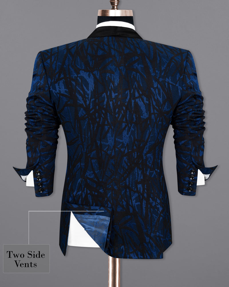 Catalina Blue with Velvet Black abstract Jacquard Textured Tuxedo Blazer