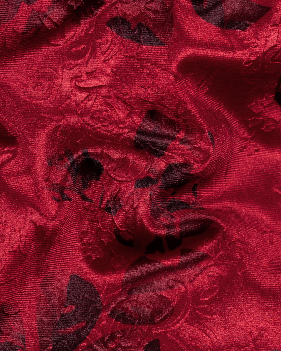 Cardinal Red Floral Textured Designer Tuxedo Blazer