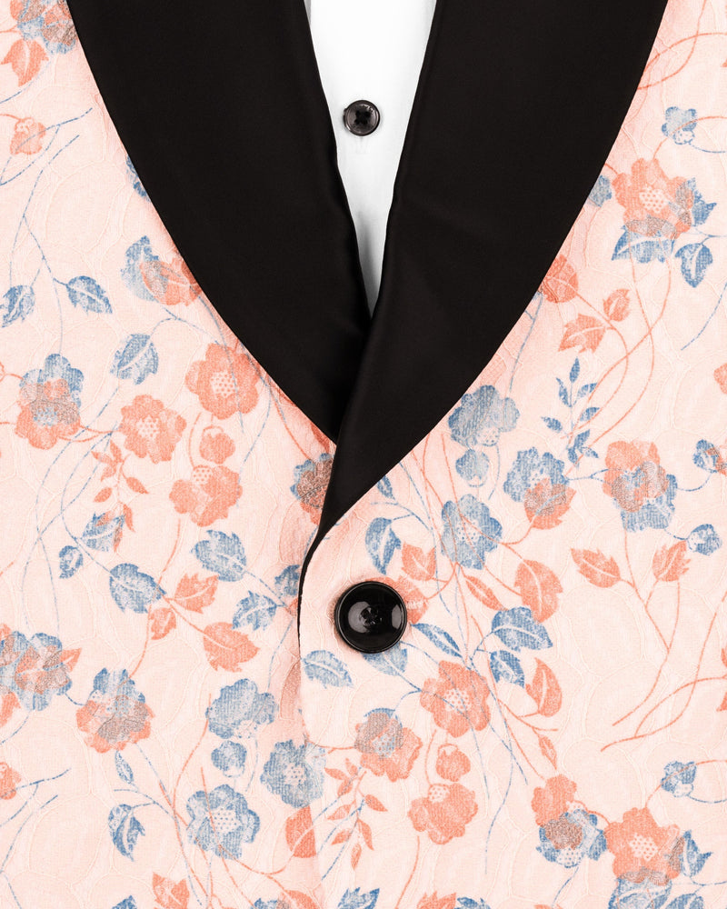 Mandys Pink Floral Textured Designer Tuxedo Blazer