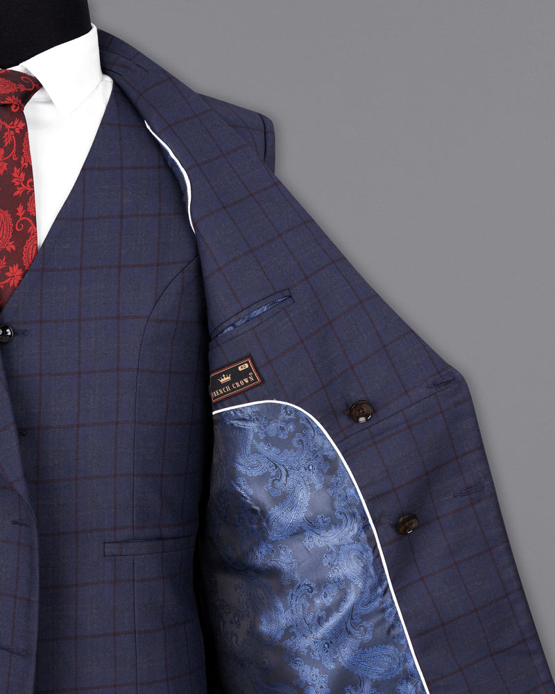 River Bed Blue Windowpane Double Breasted Blazer