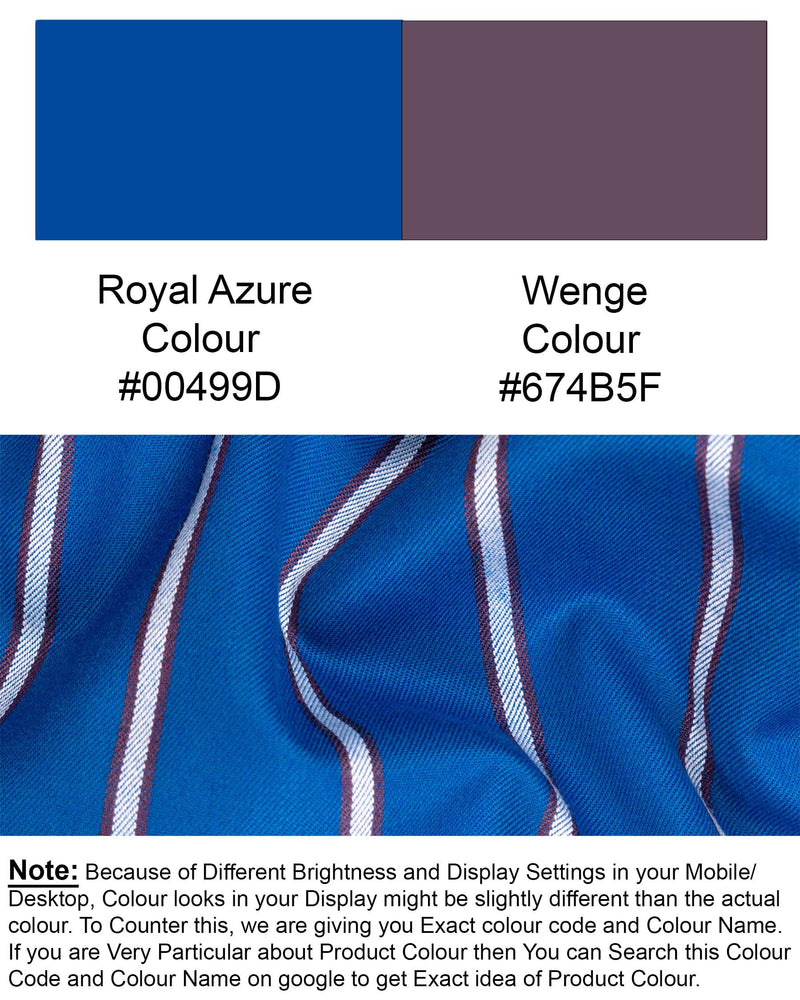 Royal Azure with wenge colour Striped Cross Buttoned Bandhgala Blazer