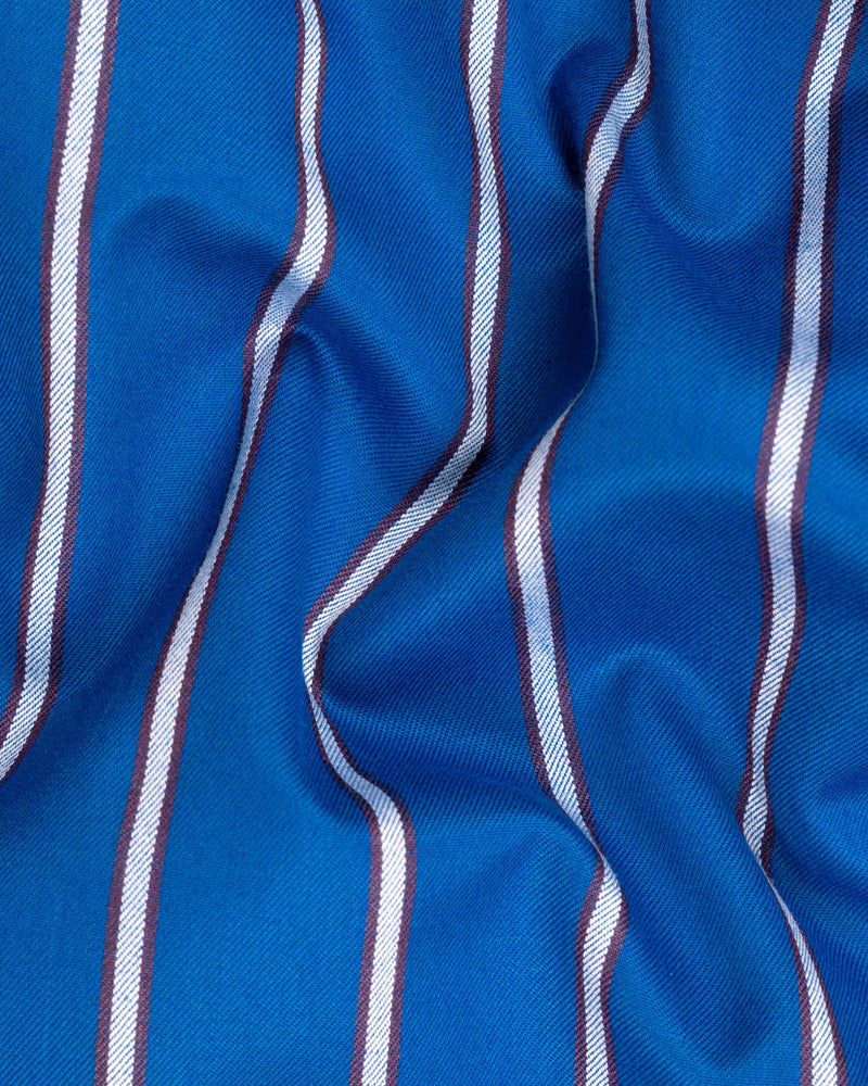 Royal Azure with wenge colour Striped Cross Buttoned Bandhgala Blazer