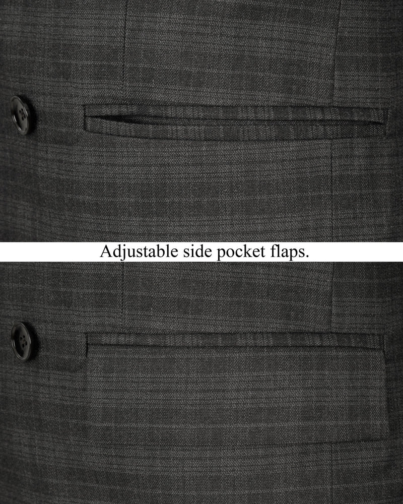 Iridium Grey Subtle Plaid Double Breasted Blazer