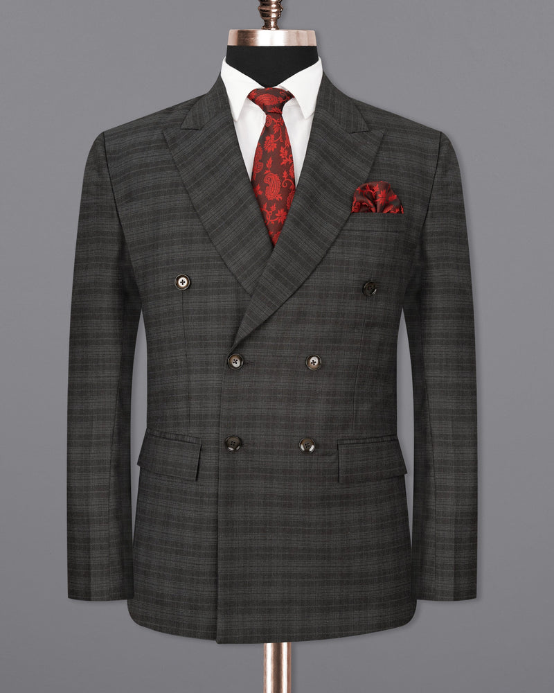 Iridium Grey Subtle Plaid Double Breasted Blazer