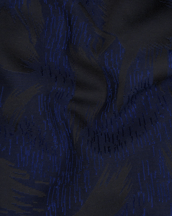 Deep Cove Blue Textured Cross Buttoned Bandhgala Blazer