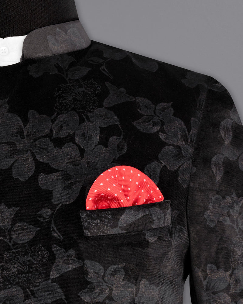 Jade Black Damask Inspired velvet Designed Cross-Buttoned Bandhgala Blazer