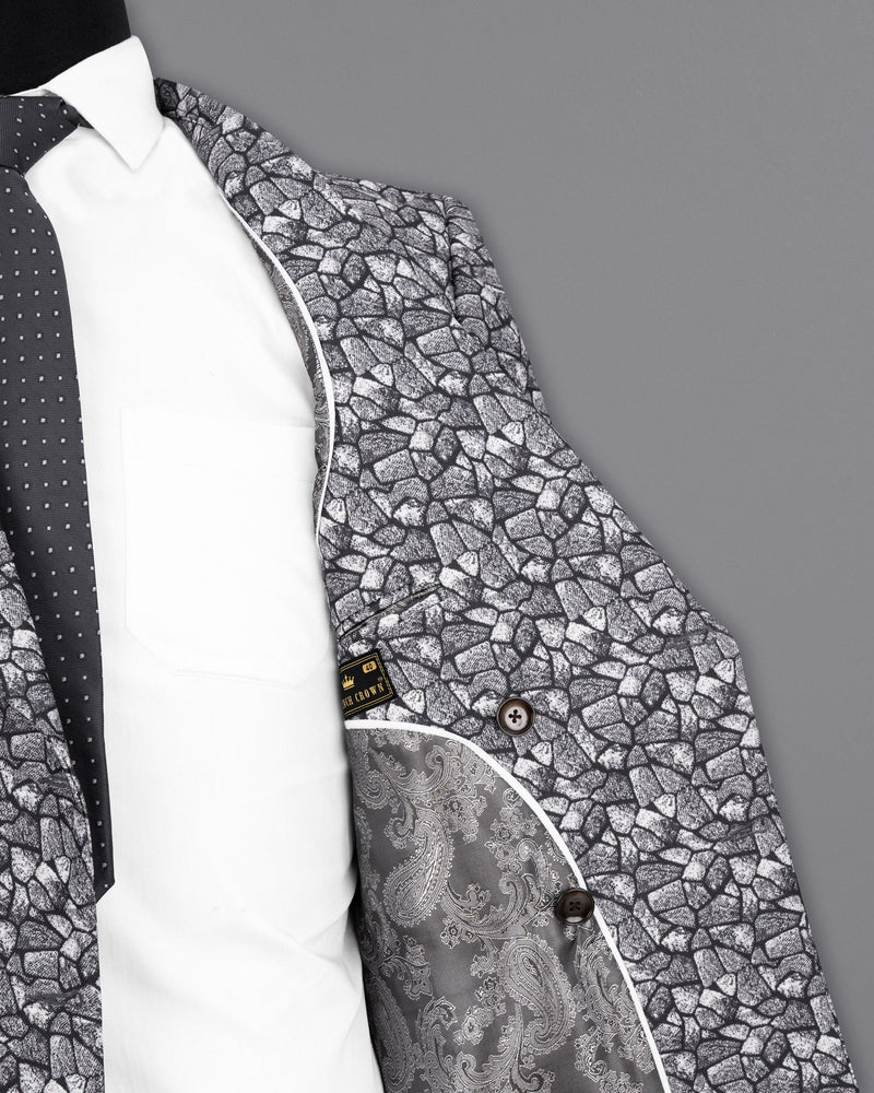 Charade Grey and White Double Breasted Designer Blazer