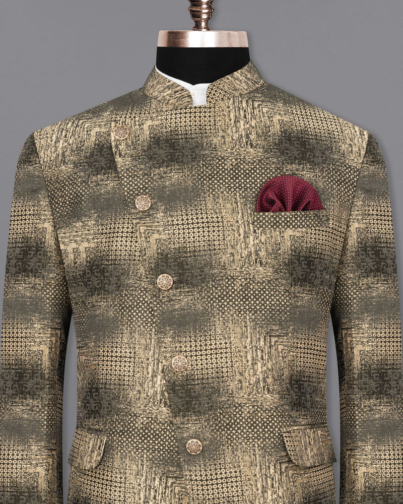 Sandrift and Gravel Cross-Button Bandhgala Designer Blazer