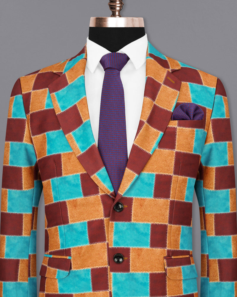 Moccaccino with Raw Sienna and Turuoise Blue Designer Blazer