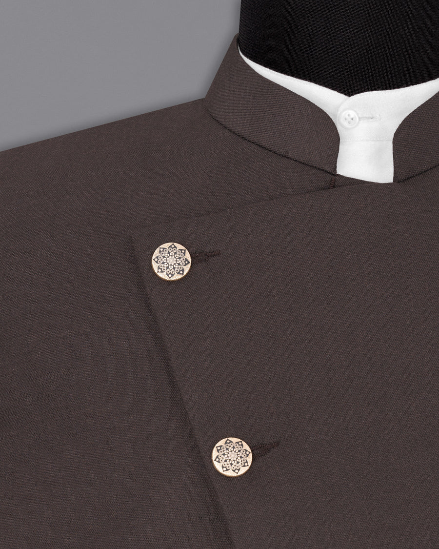 Piano Brown Cross Buttoned Bandhgala Blazer