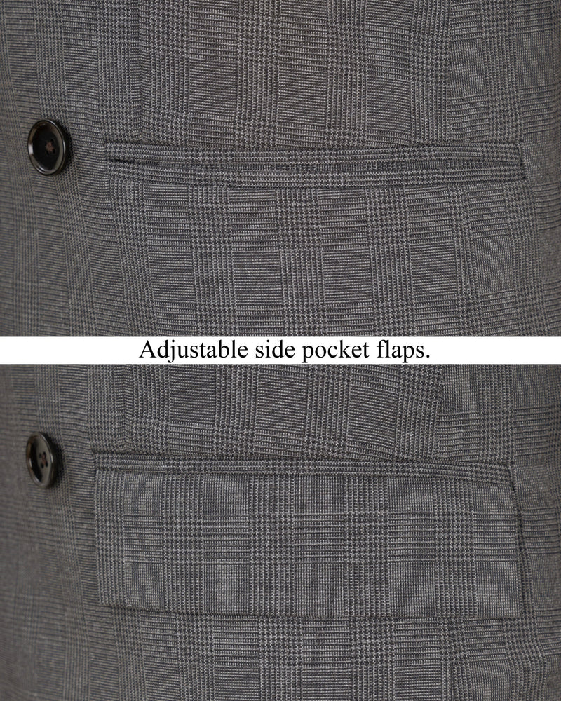 Wenge Gray Subtle Plaid Double Breasted Blazer