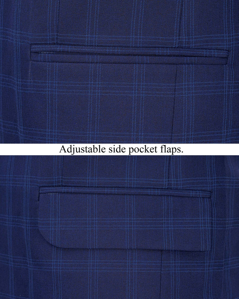 Tuna Blue Plaid Aari work Designer Blazer