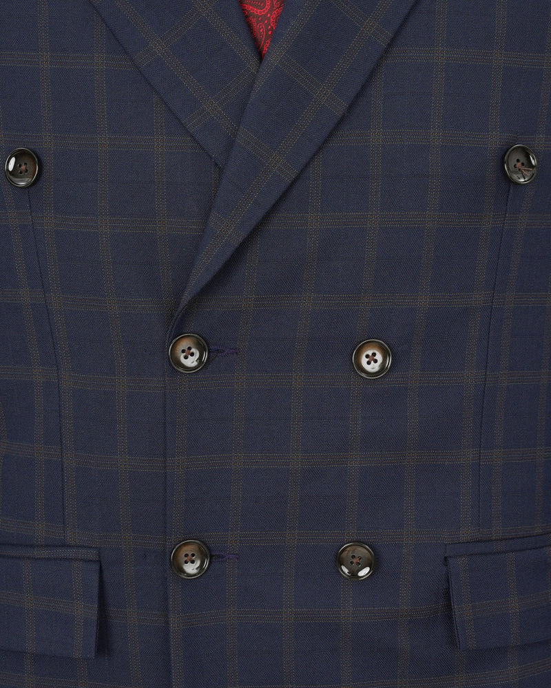 Gunmetal Blue windowpane Double Breasted Blazer