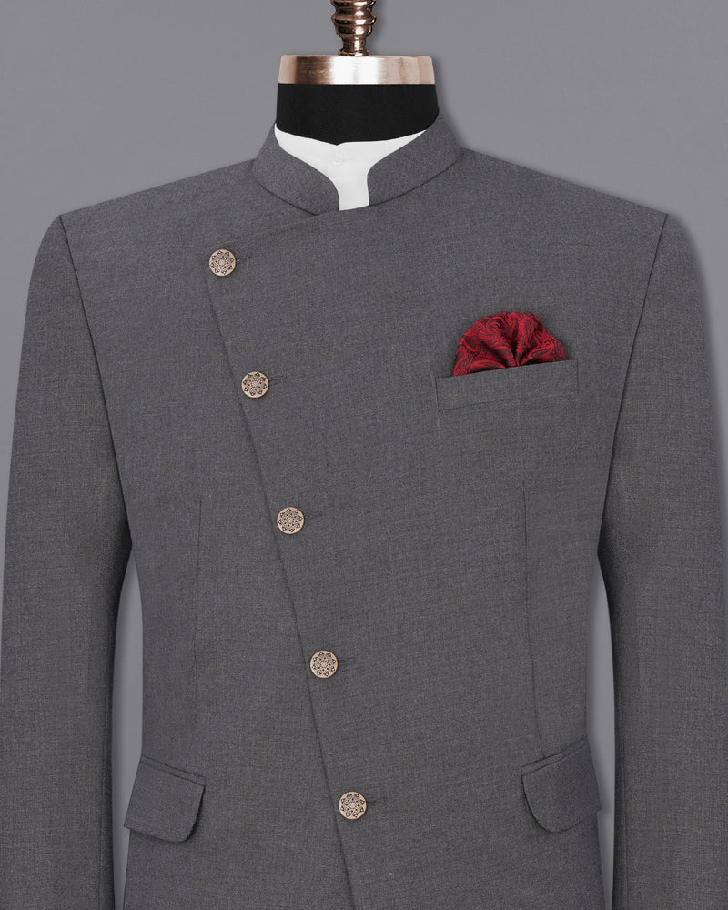 Vampire Gray Cross Buttoned Bandhgala Blazer BL1903-CBG-36,BL1903-CBG-38,BL1903-CBG-40,BL1903-CBG-42,BL1903-CBG-44,BL1903-CBG-46,BL1903-CBG-48,BL1903-CBG-50,BL1903-CBG-52,BL1903-CBG-54,BL1903-CBG-56,BL1903-CBG-58,BL1903-CBG-60