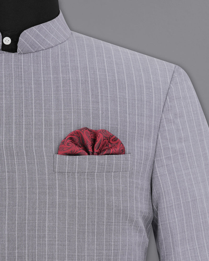 Mobster Grey Striped Cross Buttoned Bandhgala Designer Blazers