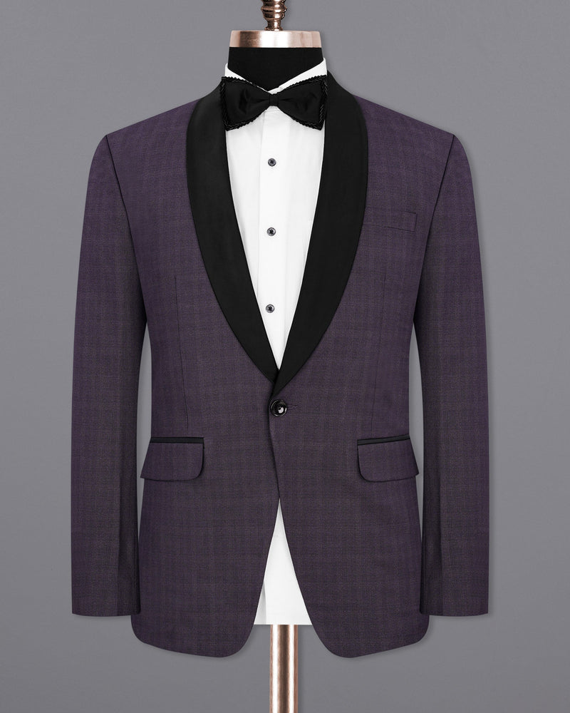 Gunmetal Purple Subtle Plaid Tuxedo Blazer