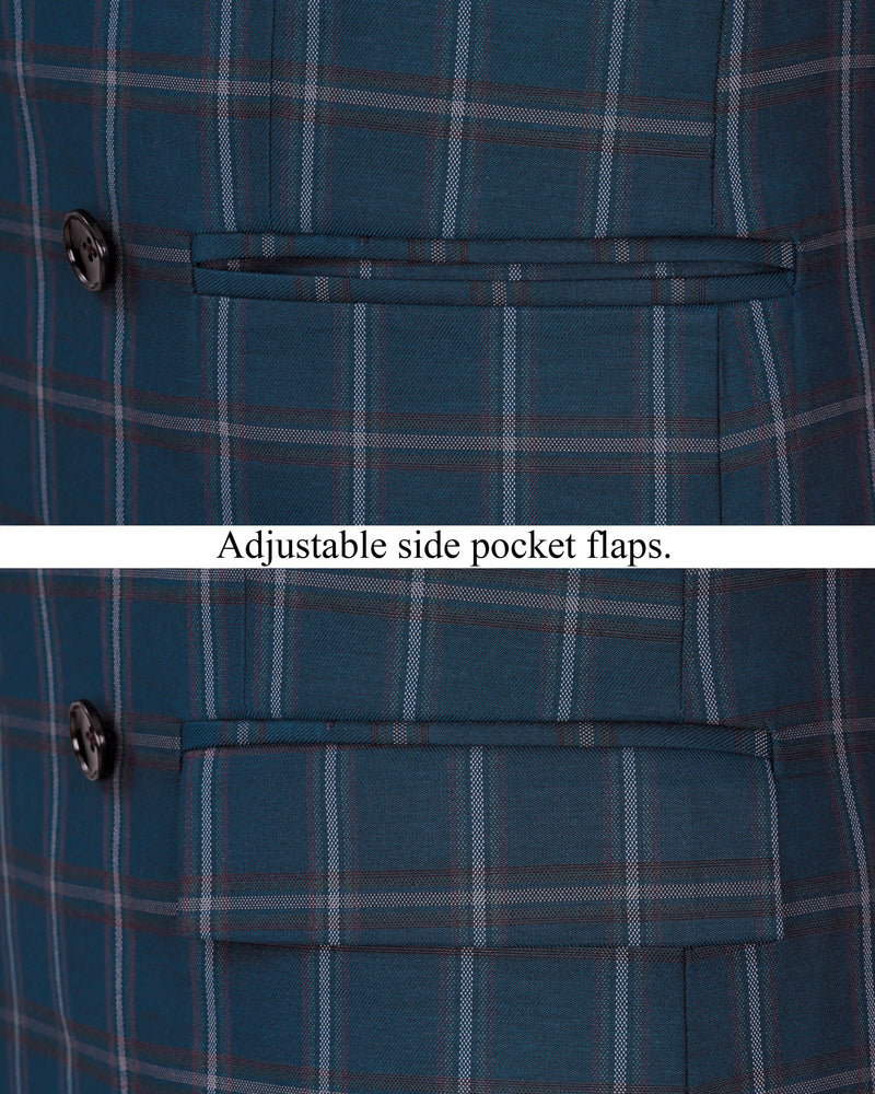 Zodiac Blue Plaid Double Breasted Blazer