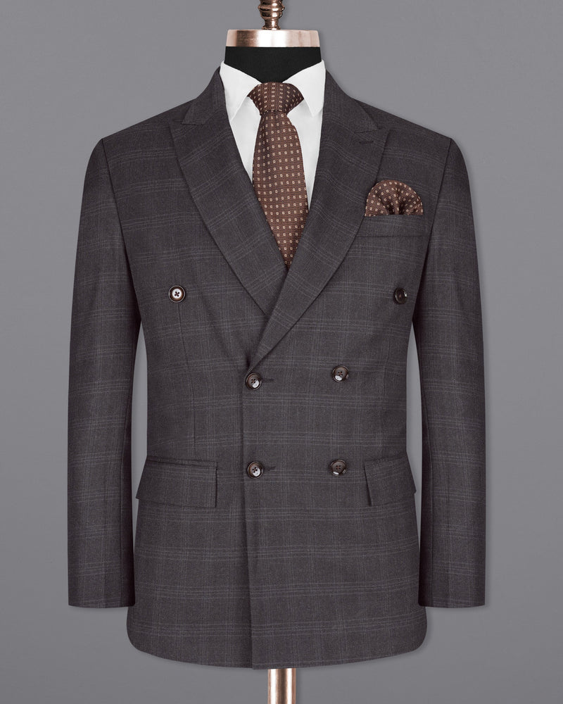 Tuatara Gray Subtle windowpanew Double Breasted Blazer