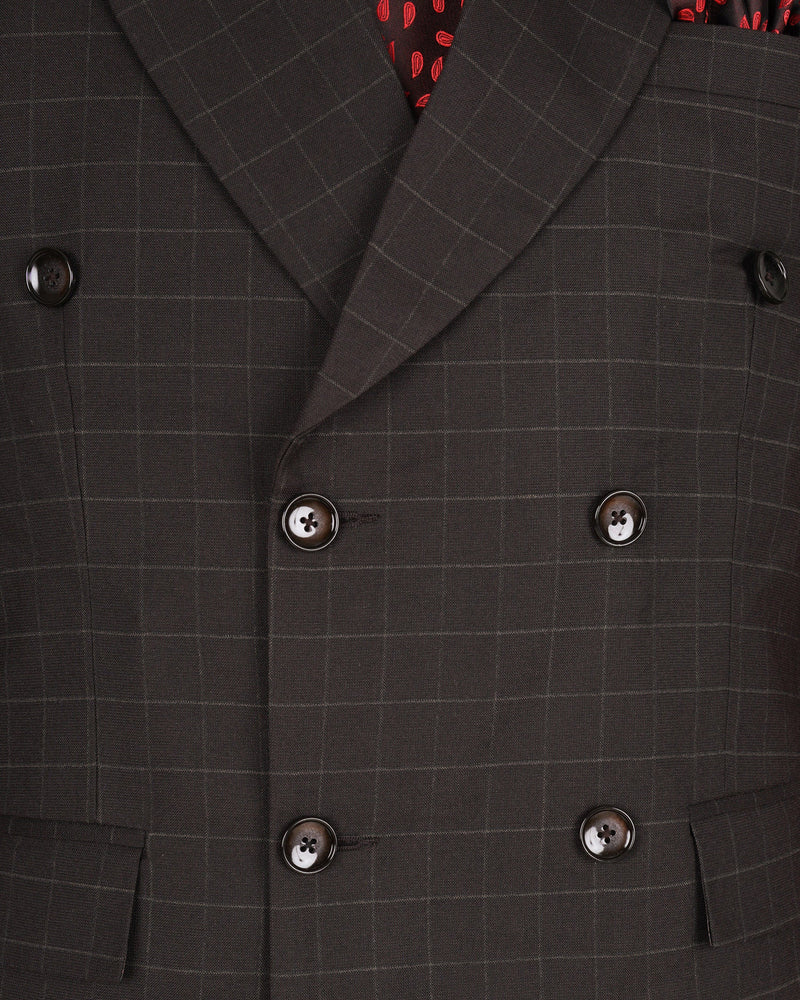 Thunder Brown windowpane Double Breasted Blazer