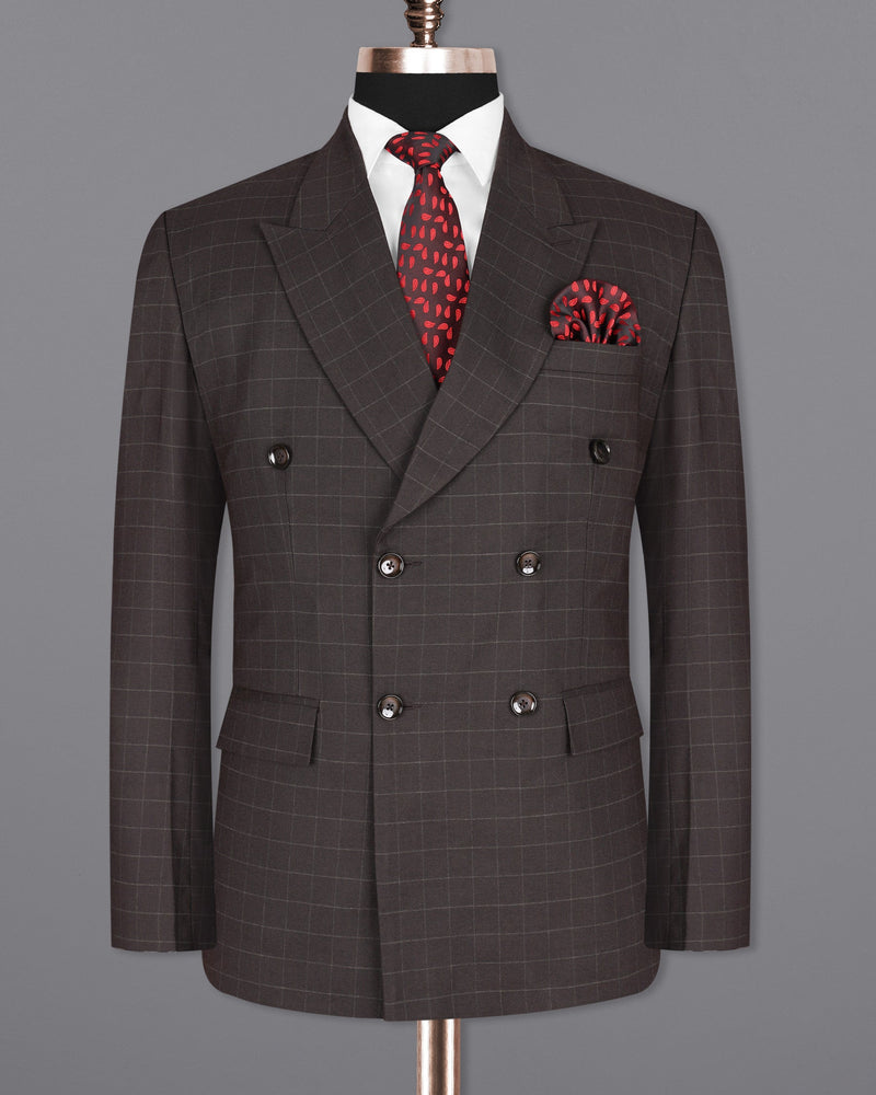 Thunder Brown windowpane Double Breasted Blazer