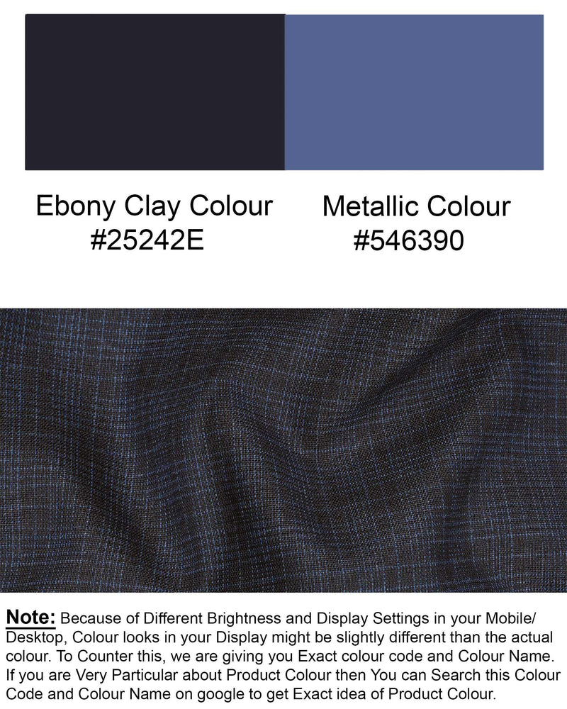 Ebony Clay Gray and Metallic Blue Plaid Double-Breasted Blazer