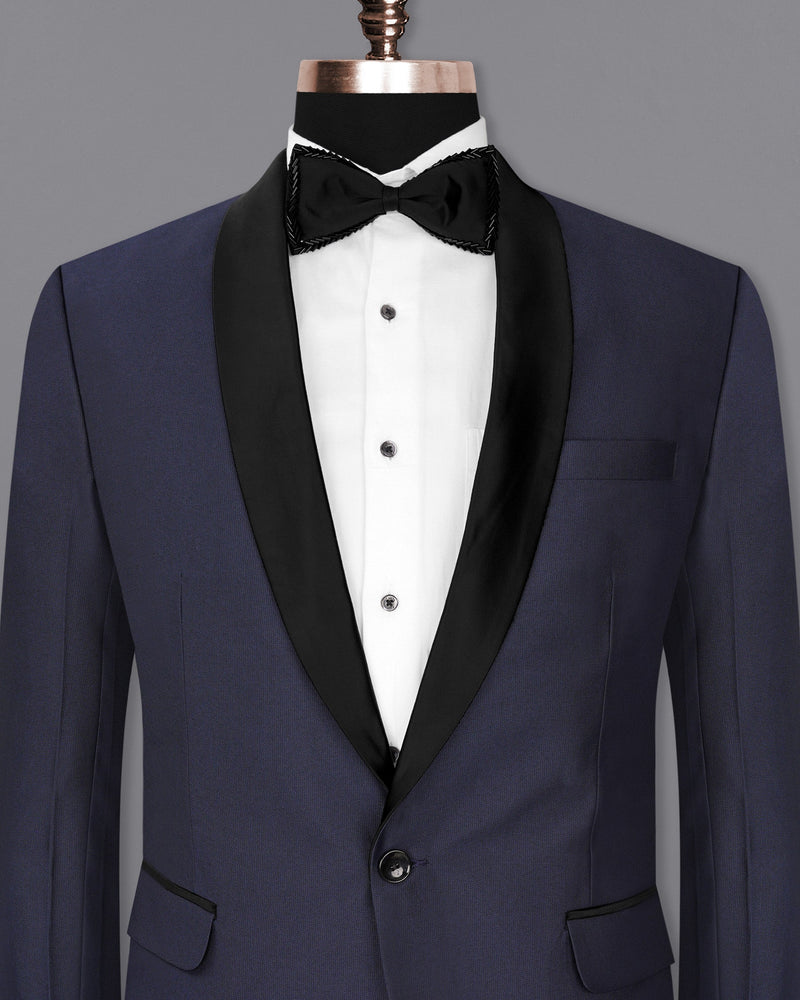 Gunmetal Navy Blue with Black Lapel Tuxedo Blazer