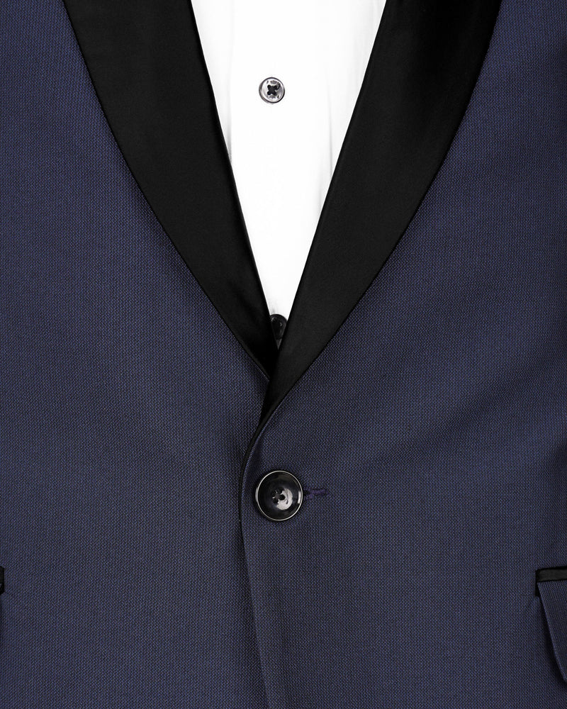 Gunmetal Navy Blue with Black Lapel Tuxedo Blazer