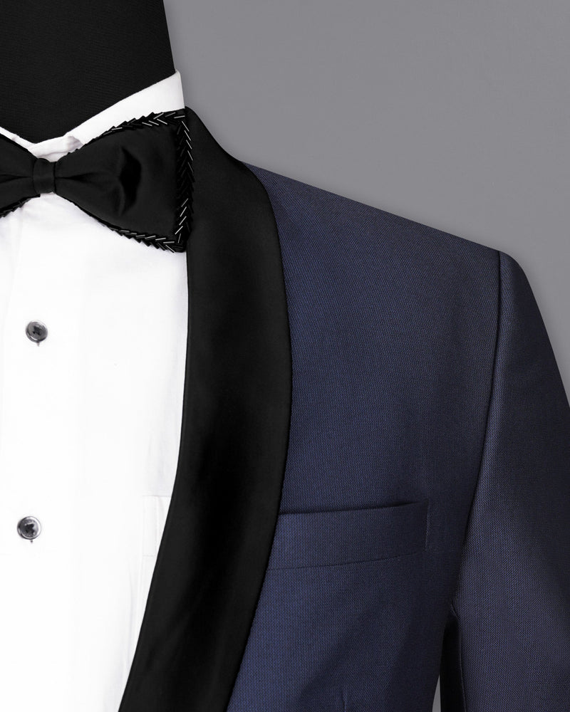 Gunmetal Navy Blue with Black Lapel Tuxedo Blazer