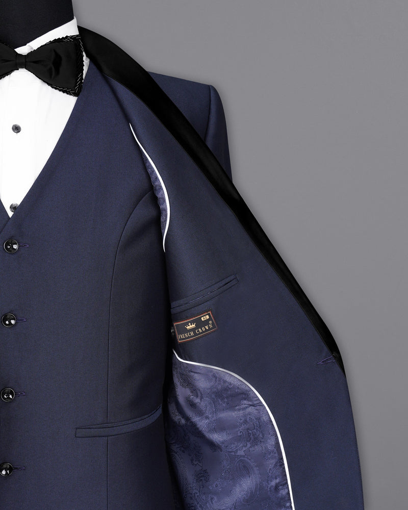 Gunmetal Navy Blue with Black Lapel Tuxedo Blazer