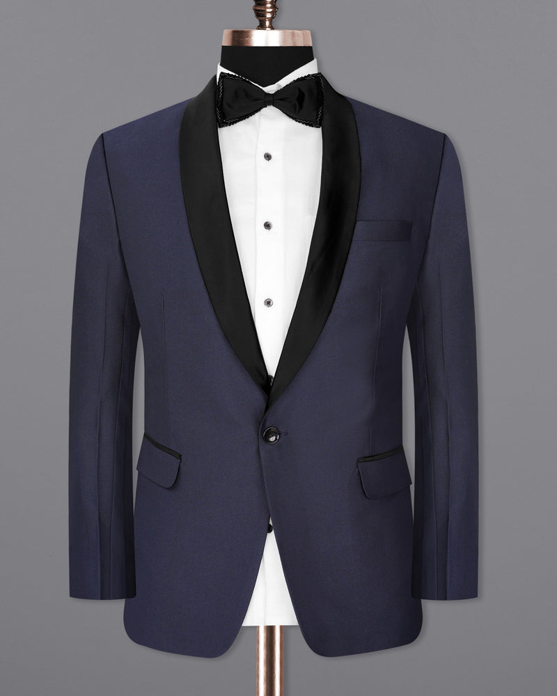 Gunmetal Navy Blue with Black Lapel Tuxedo Blazer