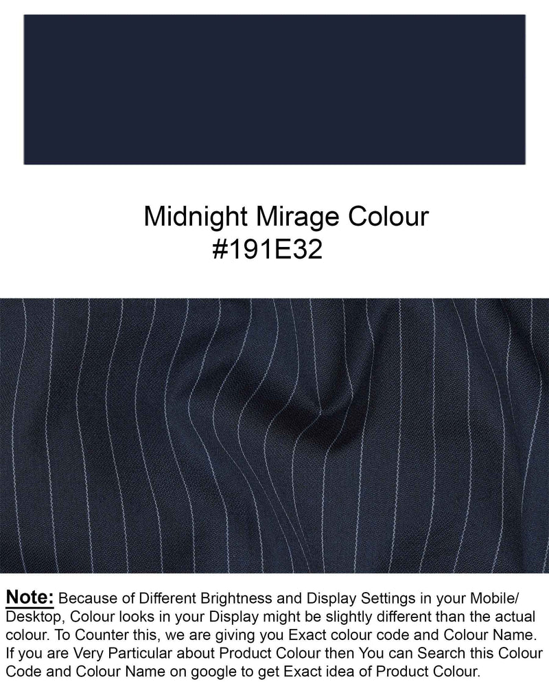 Midnight Mirage Navy Blue Striped Double-Breasted Blazer