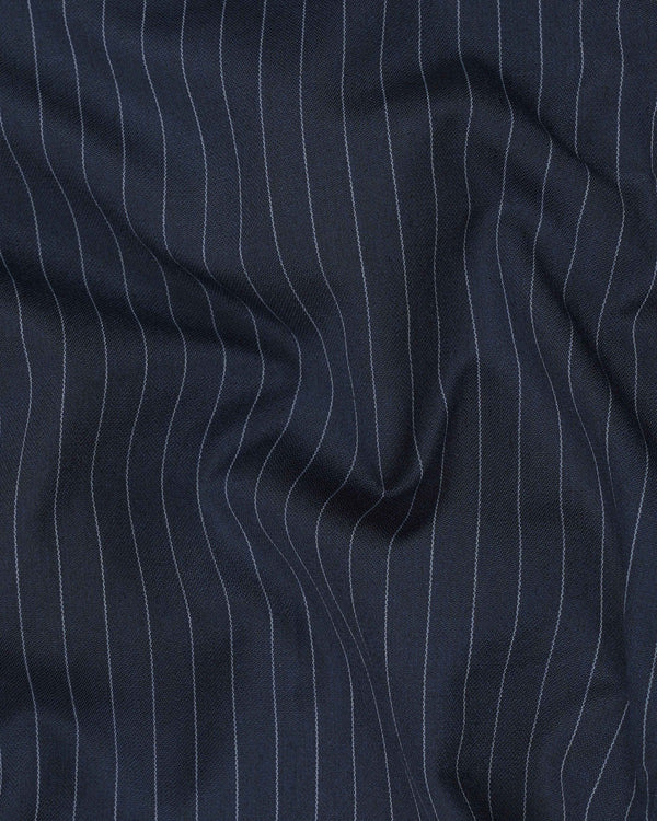 Midnight Mirage Navy Blue Striped Double-Breasted Blazer