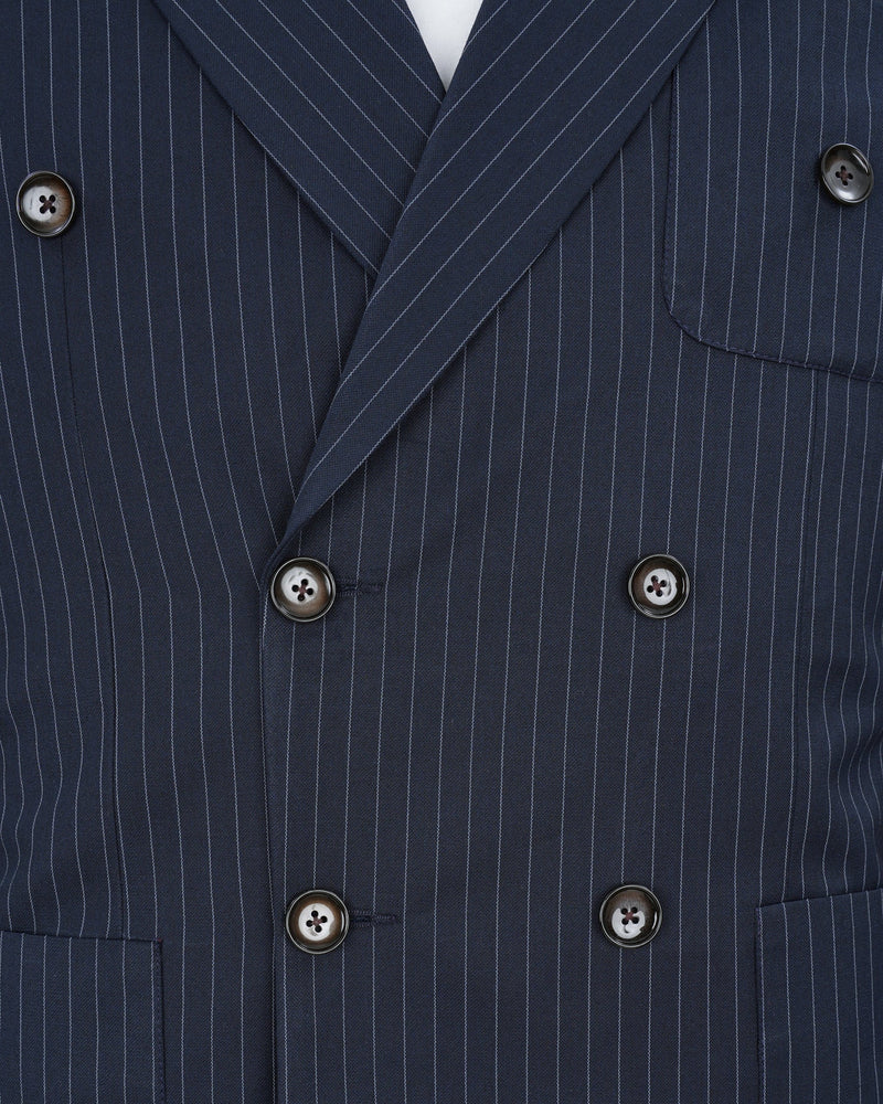 Midnight Mirage Navy Blue Striped Double-Breasted Blazer