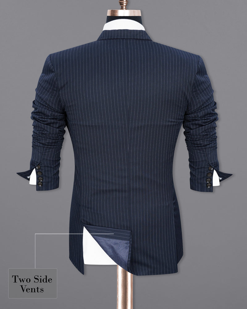 Midnight Mirage Navy Blue Striped Double-Breasted Blazer