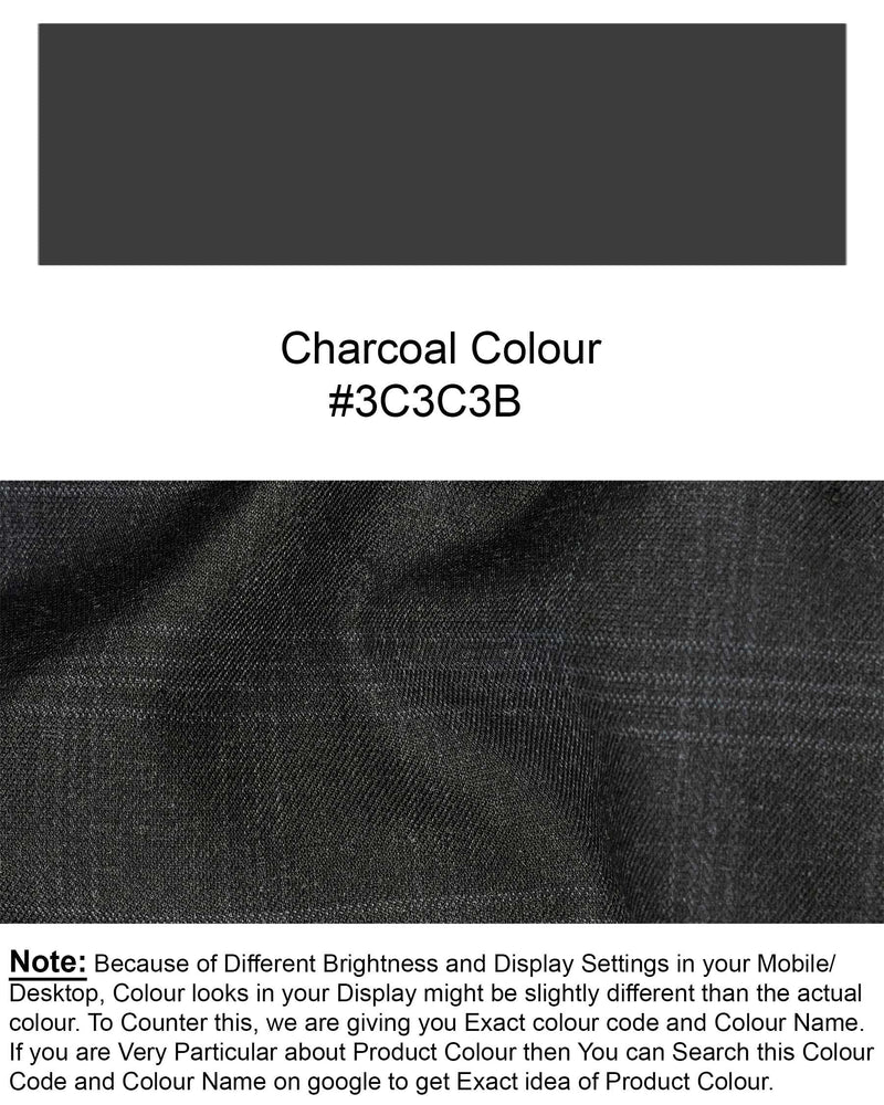 Charcoal Gray Plaid Cross-Buttoned Bandhgala Blazer