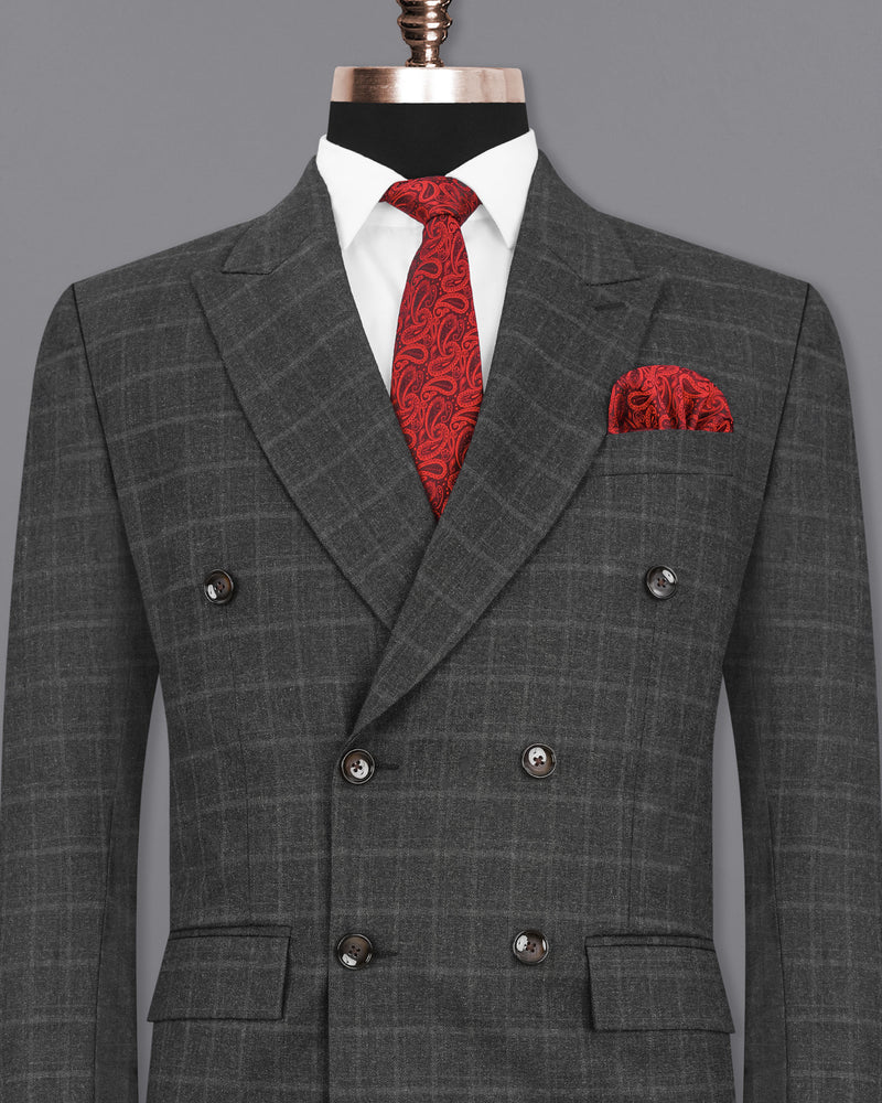 Dune Gray windowpane Double Breasted Blazer