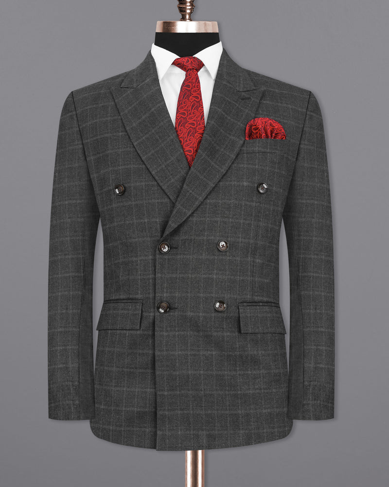 Dune Gray windowpane Double Breasted Blazer