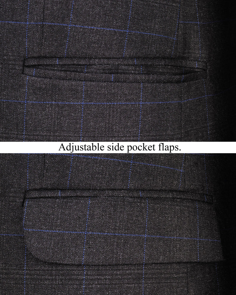 Eclipse Gray Windowpane Cross Buttoned Bandhgala Blazer