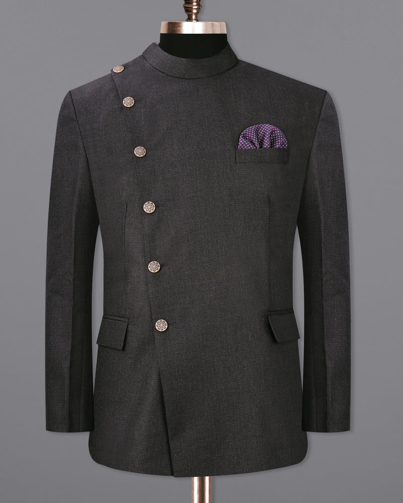 Piano Gray Cross Buttoned Bandhgala Blazer