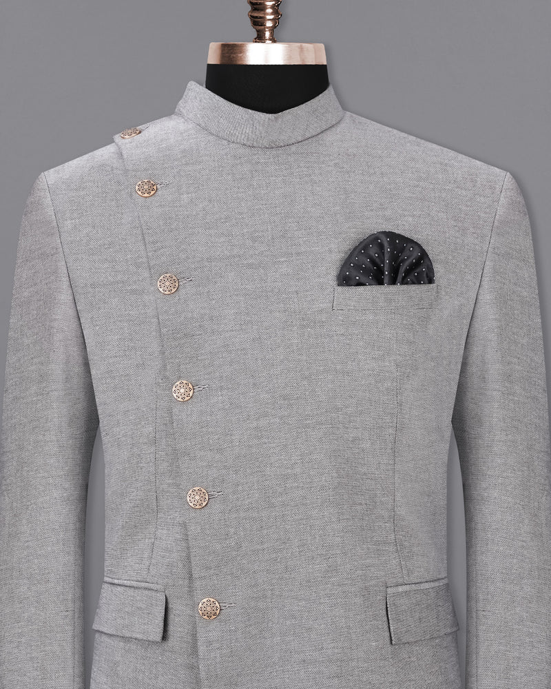 Star Dust Gray Cross Buttoned Bandhgala Premium Cotton Blazer