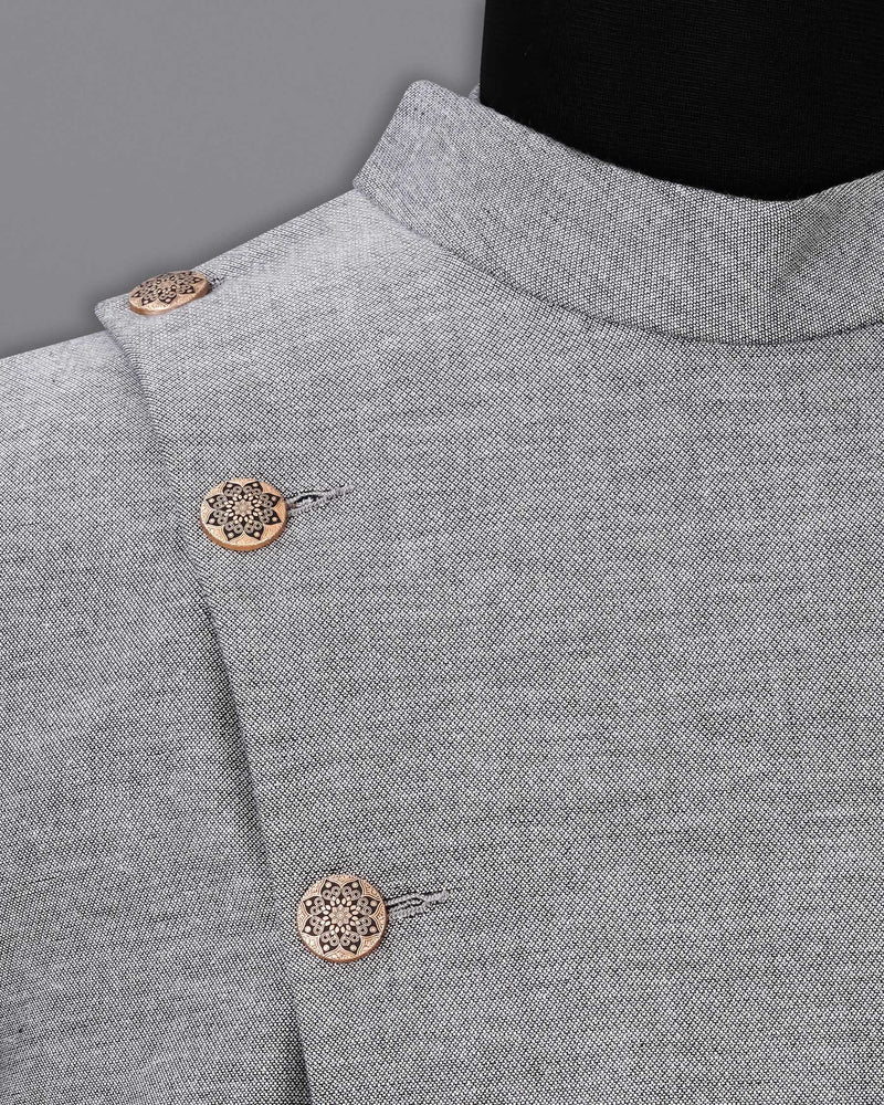 Star Dust Gray Cross Buttoned Bandhgala Premium Cotton Blazer