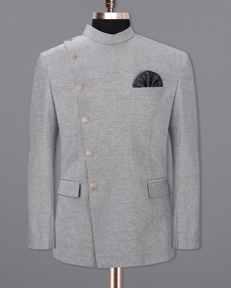 Star Dust Gray Cross Buttoned Bandhgala Premium Cotton Blazer