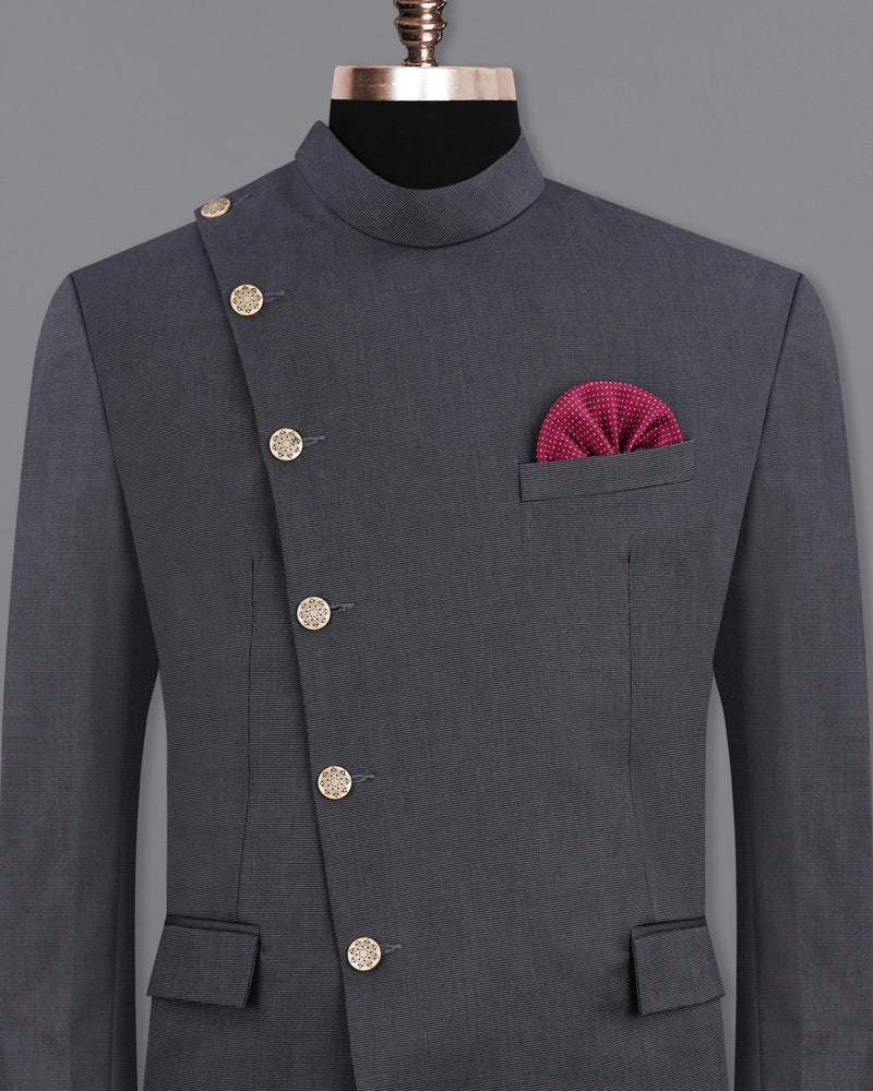 Gunmetal Gray Cross Buttoned Bandhgala Premium Cotton Blazer