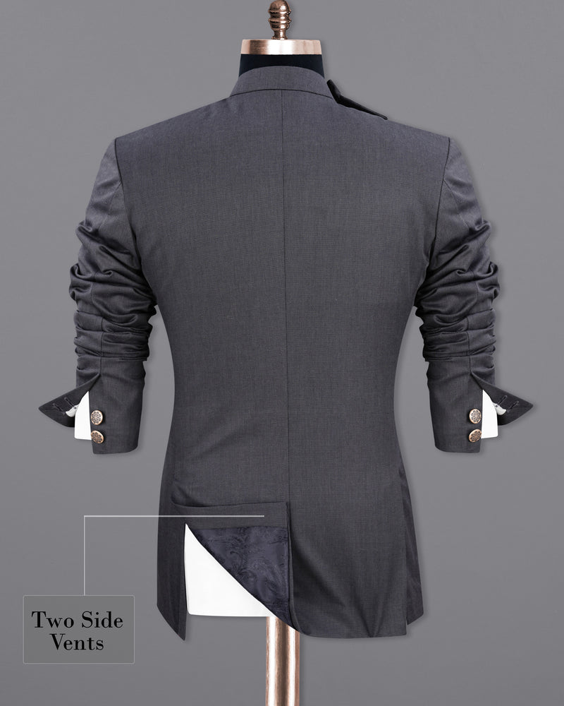 Gunmetal Gray Cross Buttoned Bandhgala Premium Cotton Blazer